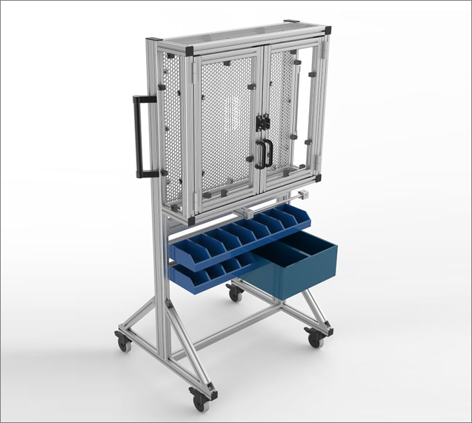 Mobile tool cart with containers and security door