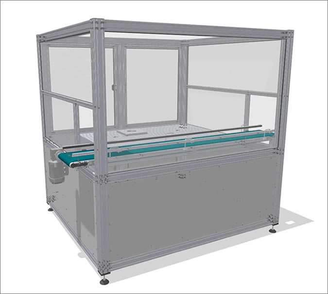 Robot enclosure with conveyor belt