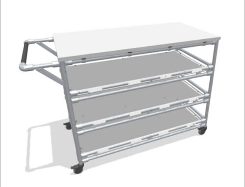 Practical hand trolley with working surface and storage levels