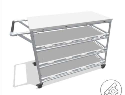 Practical hand trolley with working surface and storage levels