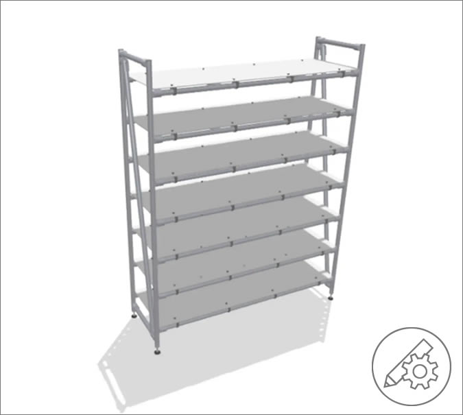 Tall warehouse rack based on Profile Tube System D30