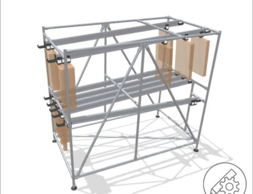 Slim FIFO rack with suspended material transport