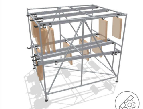 Wide FIFO rack with suspended material transport