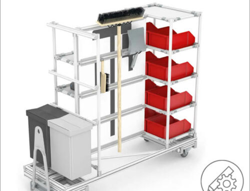 Complete 5S cleaning unit with Drawbars for connecting to a tugger train